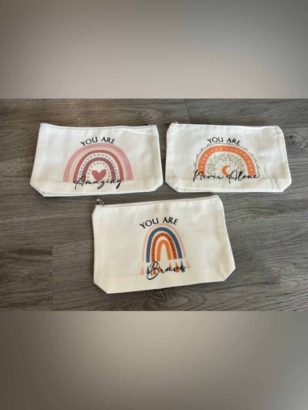 ⭐️NEW Set of 3 You Are (Amazing, Brave, Never Alone) Canvas Zipper Bags